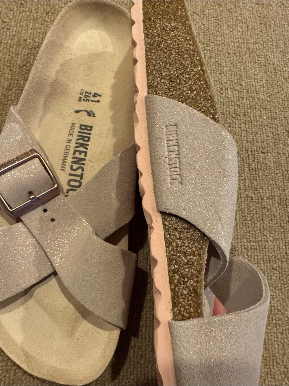 Birkenstock Women's Glitter Cross-Strap Sandals in Pale Pink - Picture 7 of 7